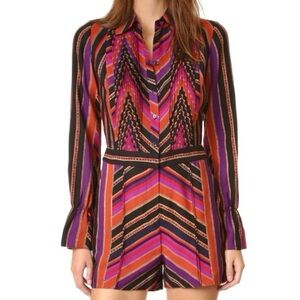 Like New Diane Von Furstenberg Ariella Chevron Silk/Wool Pleated Retro Romper 2